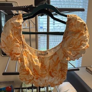 Abercrombie & Fitch Orange and White Puff Sleeve Blouse